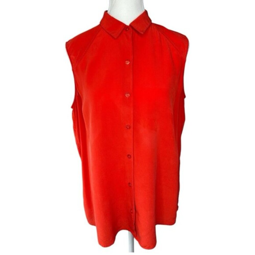 Everlane Women The Washable Silk Relaxed Sleeveless Button‎ Down Shirt Red Large